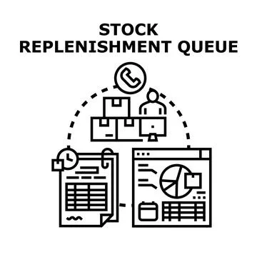 Stock replenishment queue process for inventory management Stock Illustration