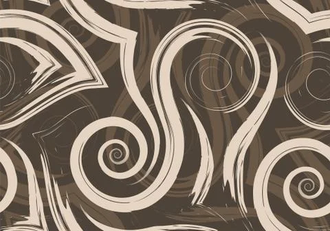 Stock Seamless vector pattern of beige smooth lines and spirals on a brown イラスト素材