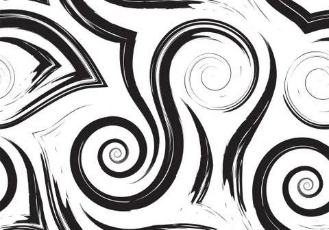 Stock Seamless vector pattern of black flowing lines and spirals isolated on Stock Illustration