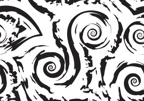 Stock Seamless vector pattern of black torn lines and spirals isolated on white Stock Illustration