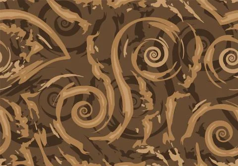Stock Seamless vector pattern of brown torn lines and spirals on a dark Stock Illustration