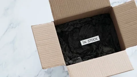 In stock text inside of delivery parcel from online shopping, shopping and re Video stock 205801648