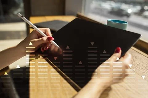 Stock trading, data analysis diagram, chart, graph on virtual screen. Business Stock Photos