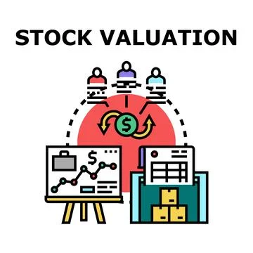 Stock valuation process analyzing market investment data 库存插图