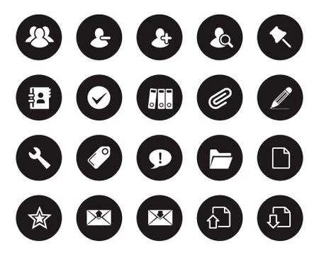Stock Vector black rounded web and office icons with shadow in high resolution. Illustrazione stock