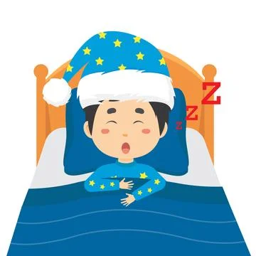 Stock Vector Boy Sleeping and Snoring in the Bed Stock Illustration