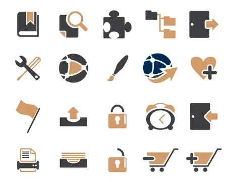 Stock Vector brown grey combination web and office icons in high resolution. Stock Illustration