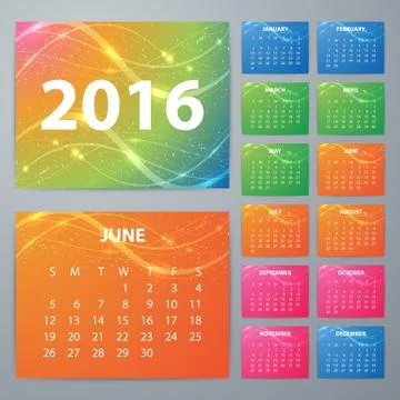 Stock Vector Calendar for 2016 Stock Illustration