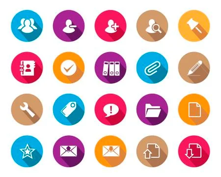 Stock Vector colourful rounded web and office icons with shadow Stock-Illustration