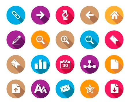 Stock Vector colourful rounded web and office icons with shadow in high resoluti Stock Illustration