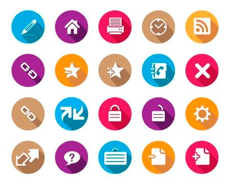 Stock Vector colourful rounded web and office icons with shadow in high resoluti Illustrazione stock