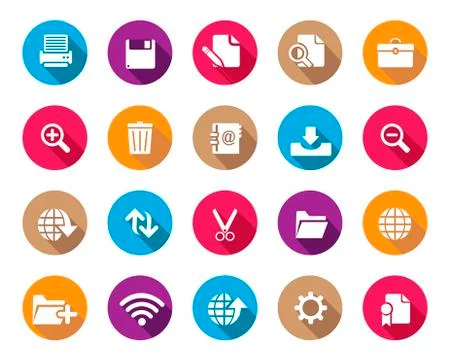 Stock Vector colourful rounded web and office icons with shadow in high resoluti Illustrazione stock