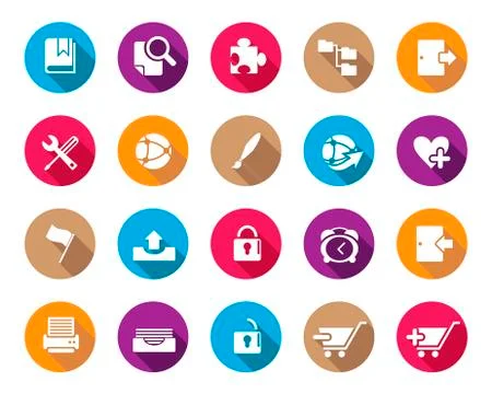 Stock Vector colourful rounded web and office icons with shadow in high resoluti Stock-Illustration