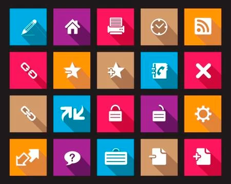 Stock Vector Colourful Square box web and office icons with shadow in high resol Illustrazione stock