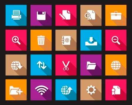 Stock Vector Colourful Square box web and office icons with shadow in high resol Illustrazione stock