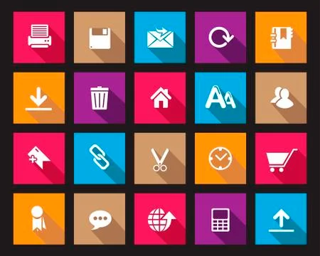 Stock Vector Colourful Square web and office icons with shadow in high resolutio Stock Illustration