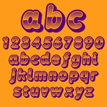 Stock Vector font pointillism. Letters and Numbers Stock Illustration