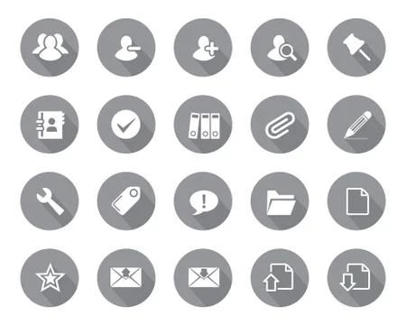 Stock Vector grey rounded web and office icons with shadow in high resolution. Illustrazione stock