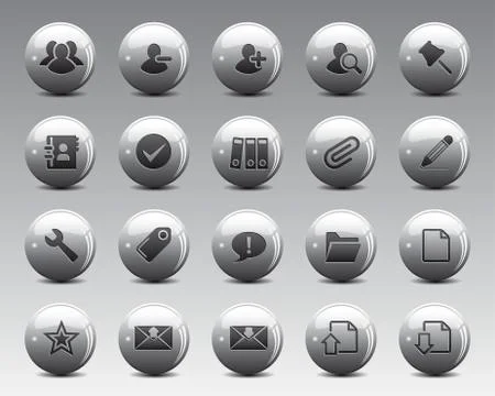 Stock Vector grey rounded web and office icons with shadow in high resolution. Illustrazione stock