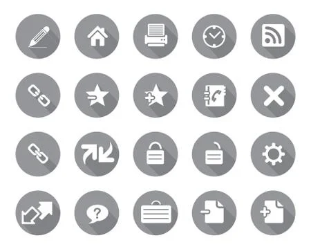 Stock Vector grey rounded web and office icons with shadow in high resolution. Illustrazione stock
