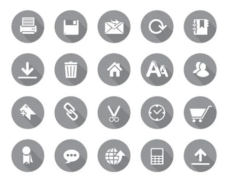 Stock Vector grey rounded web and office icons with shadow in high resolution. Illustrazione stock