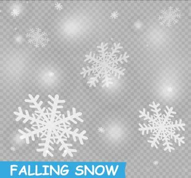 Stock vector illustration falling snow. Snowflakes, snowfall. Transparent Illustrazione stock