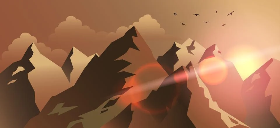 Stock vector illustration horizontal background mountain landscape in flat style Stock Illustration