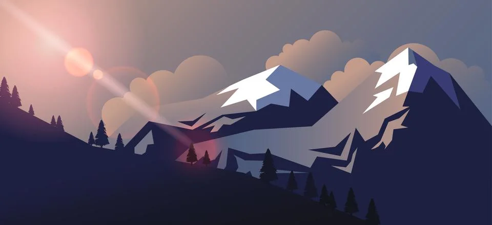 Stock vector illustration horizontal background mountain landscape in flat style Stock Illustration