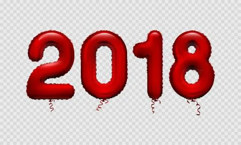 Stock vector illustration realistic 3D red metallic numbers balloons 2018 Stock Illustration