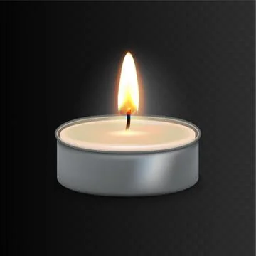 Stock vector illustration realistic 3D aluminium burning tea candle Isolated on Stock Illustration
