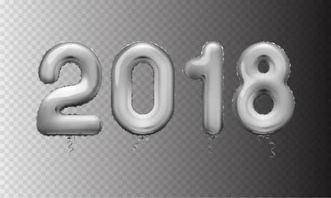 Stock vector illustration realistic 3D silver metallic numbers balloons 2018 Stock Illustration