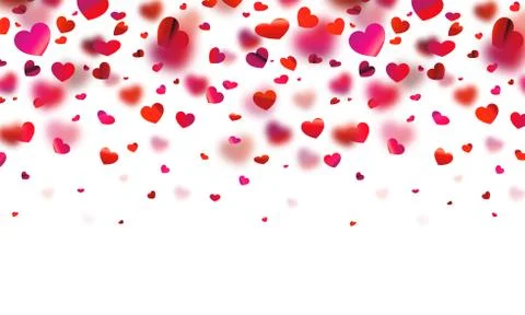 Stock vector illustration realistic falling shiny red hearts isolated on a Stock Illustration