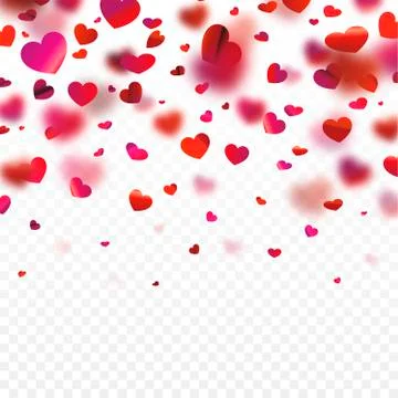 Stock vector illustration realistic falling shiny red hearts isolated on a Stock Illustration