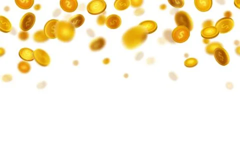 Stock vector illustration realistic falling gold coins. Rain from money. Golden Stock Illustration