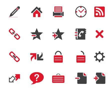 Stock Vector Maroon grey web and office icons in high resolution. Illustrazione stock