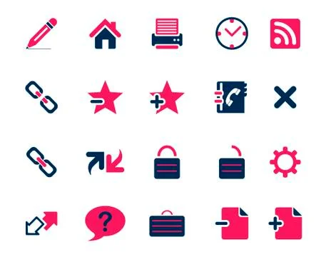 Stock Vector pink blue web and office icons in high resolution. Stock Illustration