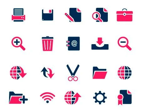 Stock Vector pink blue web and office icons in high resolution. Stock Illustration