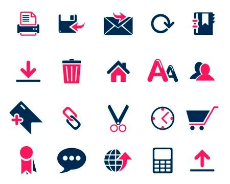 Stock Vector pink blue web and office icons in high resolution. Stock Illustration