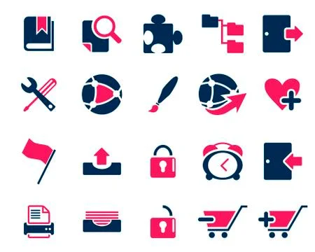 Stock Vector pink blue web and office icons in high resolution. Stock Illustration