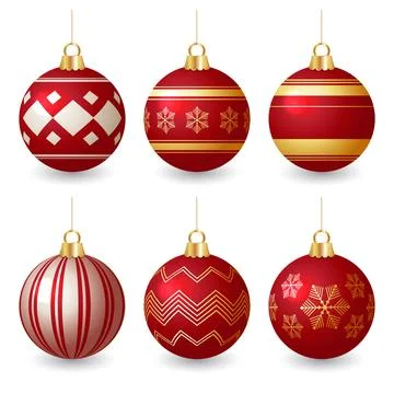 Stock vector set of red christmas balls with golden texture design ornament.. Illustrazione stock
