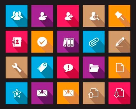 Stock Vector Square shaded web and office icons in high resolution. Stock Illustration