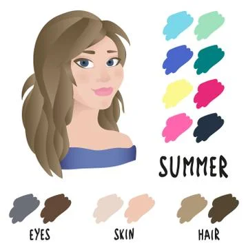 Stock vector summer type of female appearance. Face of young woman. Stock Illustration
