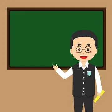 Stock Vector Teacher Standing Front Chalkboard Stock Illustration