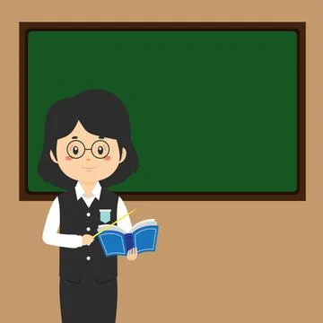 Stock Vector Teacher Standing Front Chalkboard Stock Illustration
