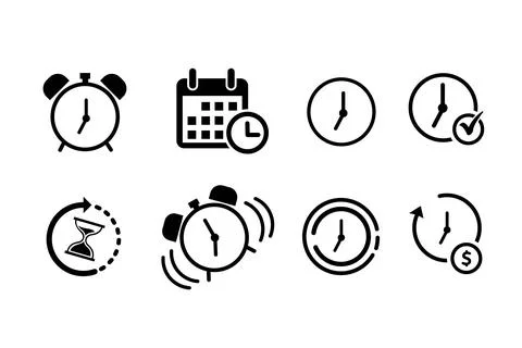Stock vector time icon set in flat style fast time simple outline icon clock Stock Illustration