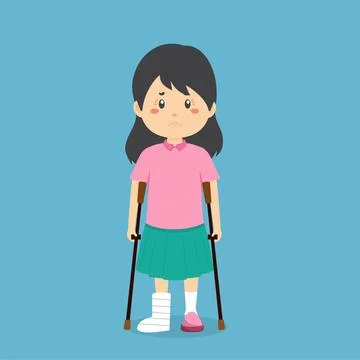 Stock Vector Wounded Girl with Crutches Stock Illustration