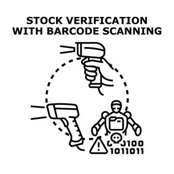 Stock verification and barcode scanning process Stock Illustration