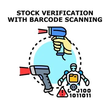 Stock verification and barcode scanning process Ilustração Stock