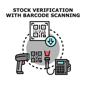 Stock verification with barcode scanning concept 스톡 일러스트