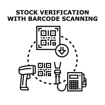 Stock verification with barcode scanning concept Illustration